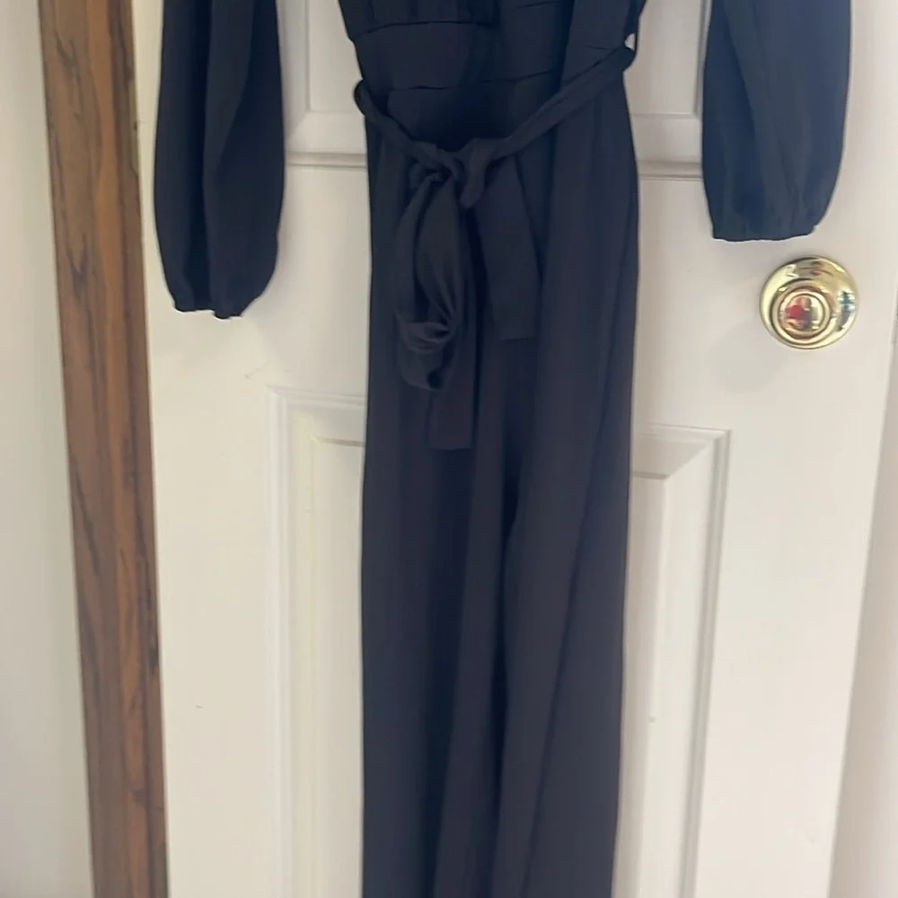 Women’s Black Belted Jumpsuit - Elegant Wide-Leg One-Piece - Picture 6 of 8
